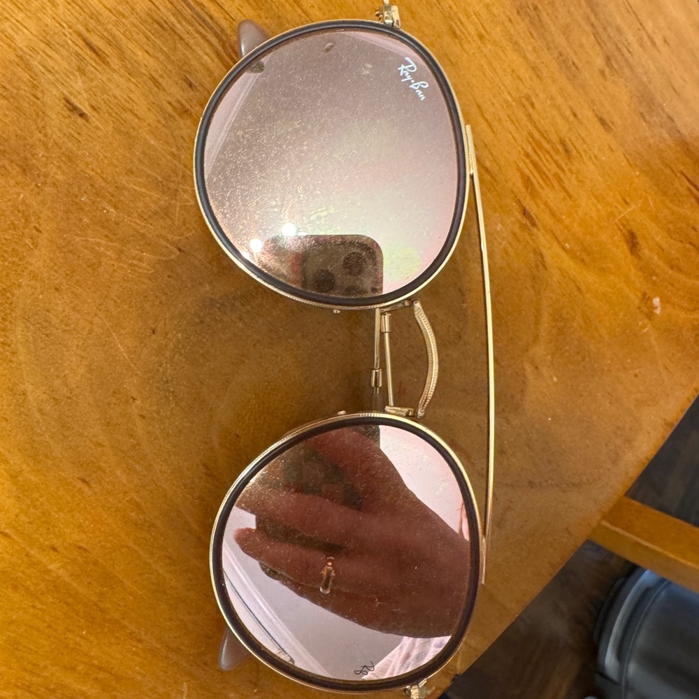 Ray-Ban Gold and Pink Round Sunglasses